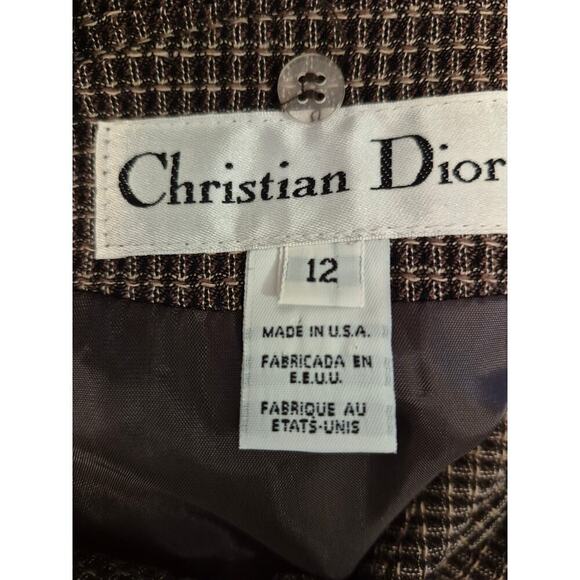 VTG 80s Christian Dior Brown Silk Blend Tweed Suit Jacket Womens 12 - Picture 5 of 9